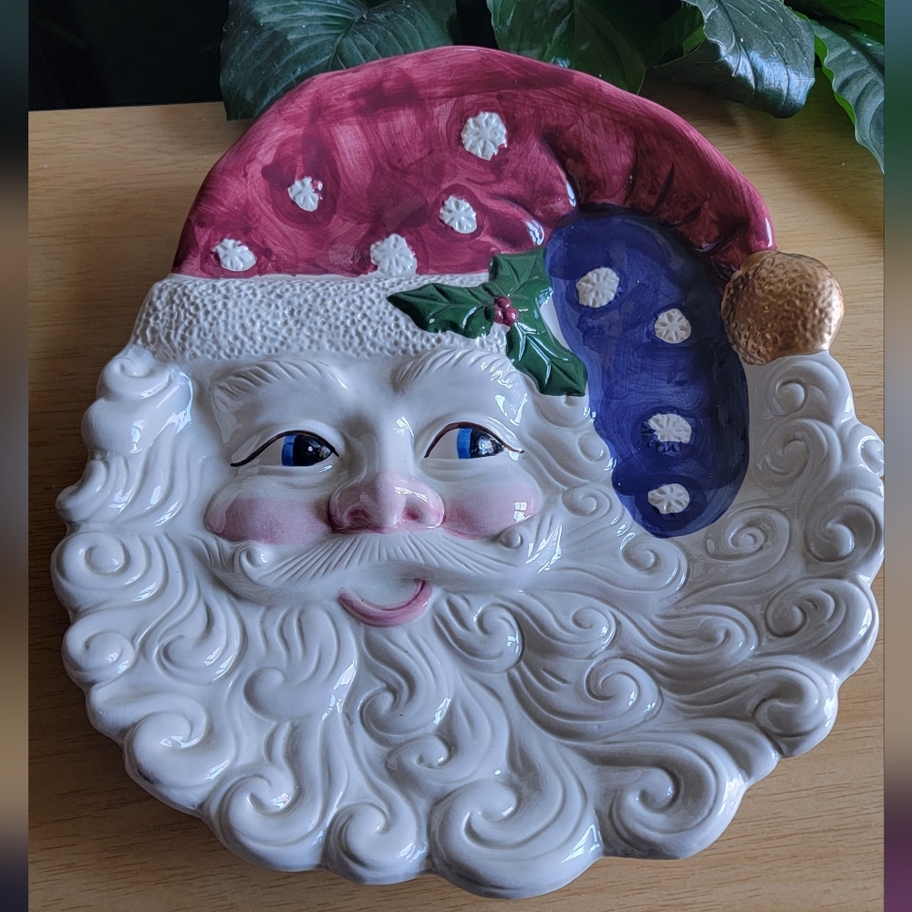 Santa Claus Ceramic Cookie Platter - Picture 1 of 5